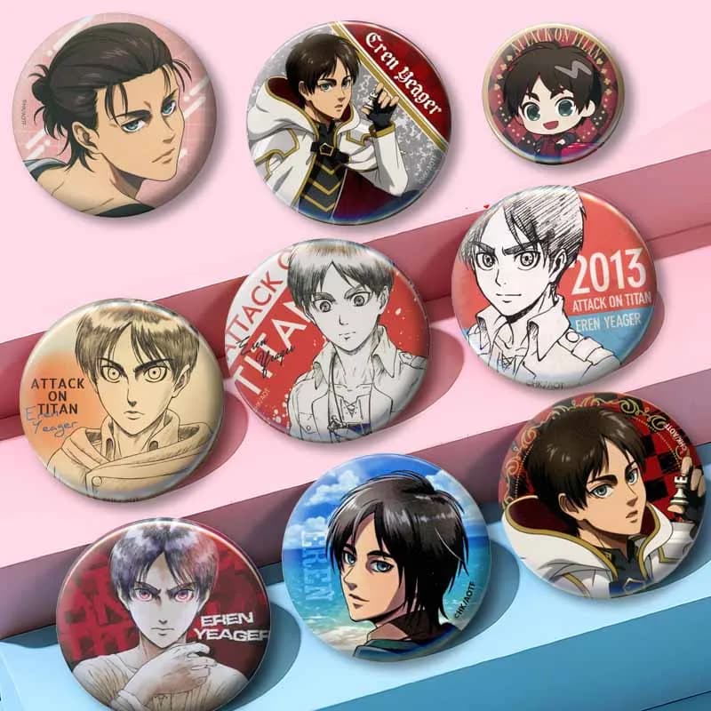Cartoon Character Eren Yeager Badge Handmade Round Anime Brooches Lapel Pin Backpack Hat Bag Decoration Accessories Jewelry Gift