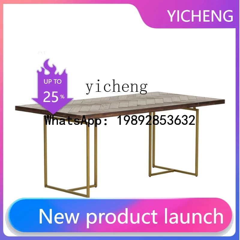 H1  Rectangular Modern Minimalist Dining Tables and Chairs Set Dining Table Light Luxury Iron Solid Wood Table Home