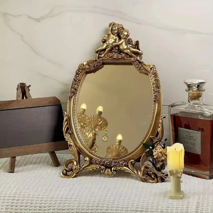 French Retro Mirror Sofa Bedroom Living Room Bedside Decoration Ornament Simple Decoration Mirror Home Frame Picture Frame