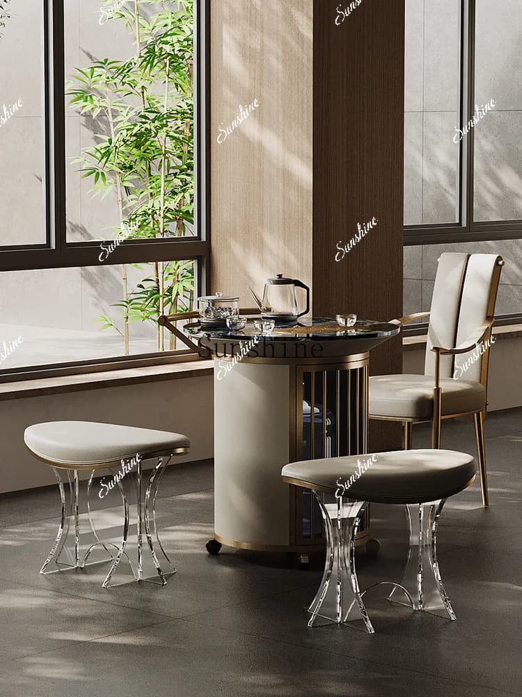 Natural marble movable balcony living room home light luxury high-end tea cabinet table simple  FT