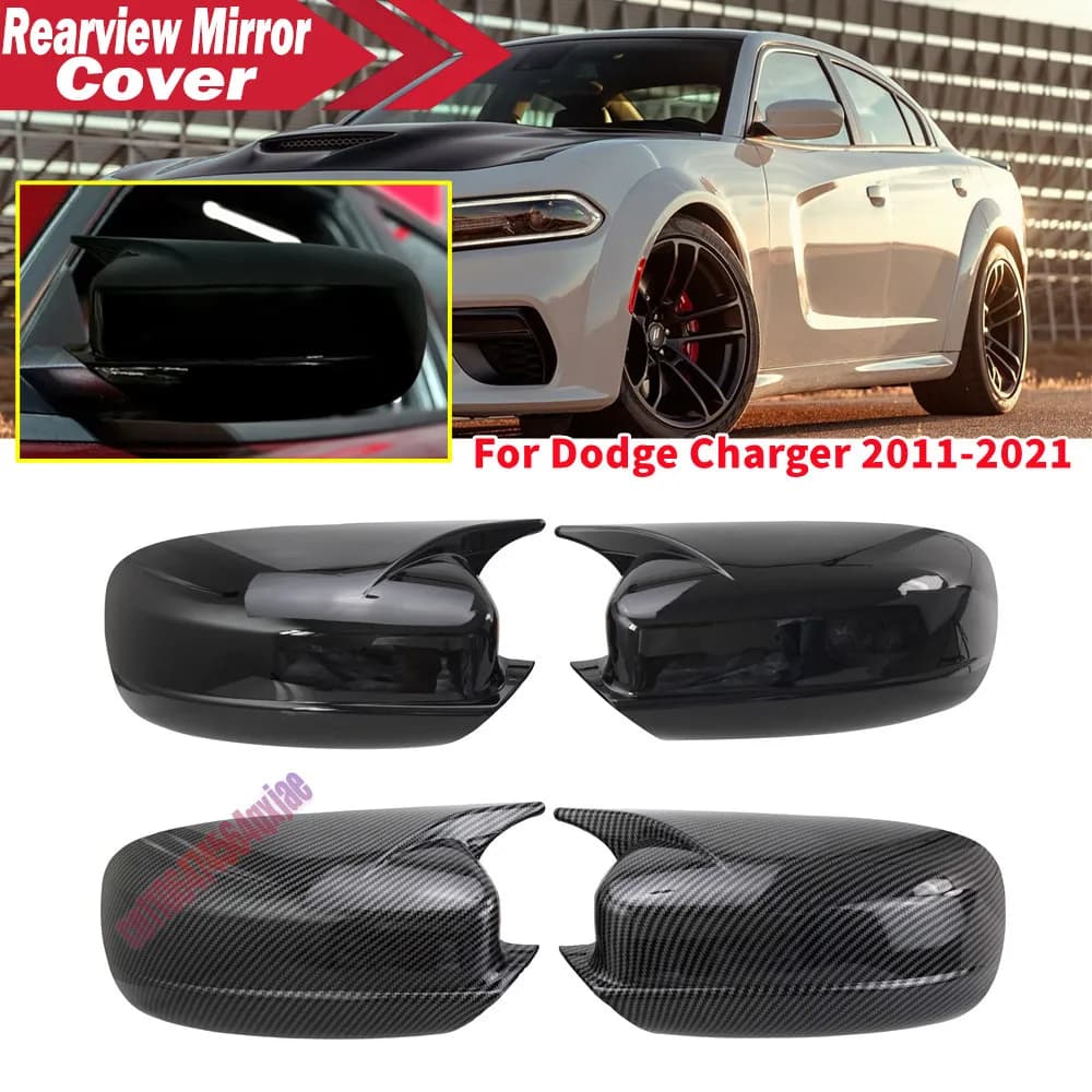 For Dodge Charger 2011-2021 ABS Car Rearview Side Mirror Cover Wing Cap Exterior Door Housing Trim Adhesive Sticker