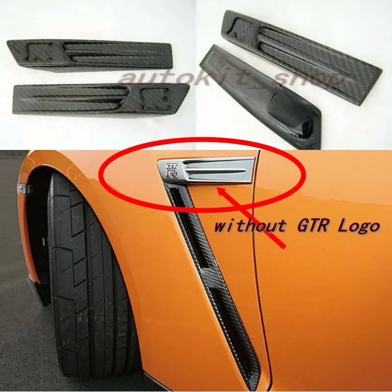 For Nissan R35 GTR 09-16 Carbon Fiber Front Fender Logo Emblem Replacemnet 2pcs