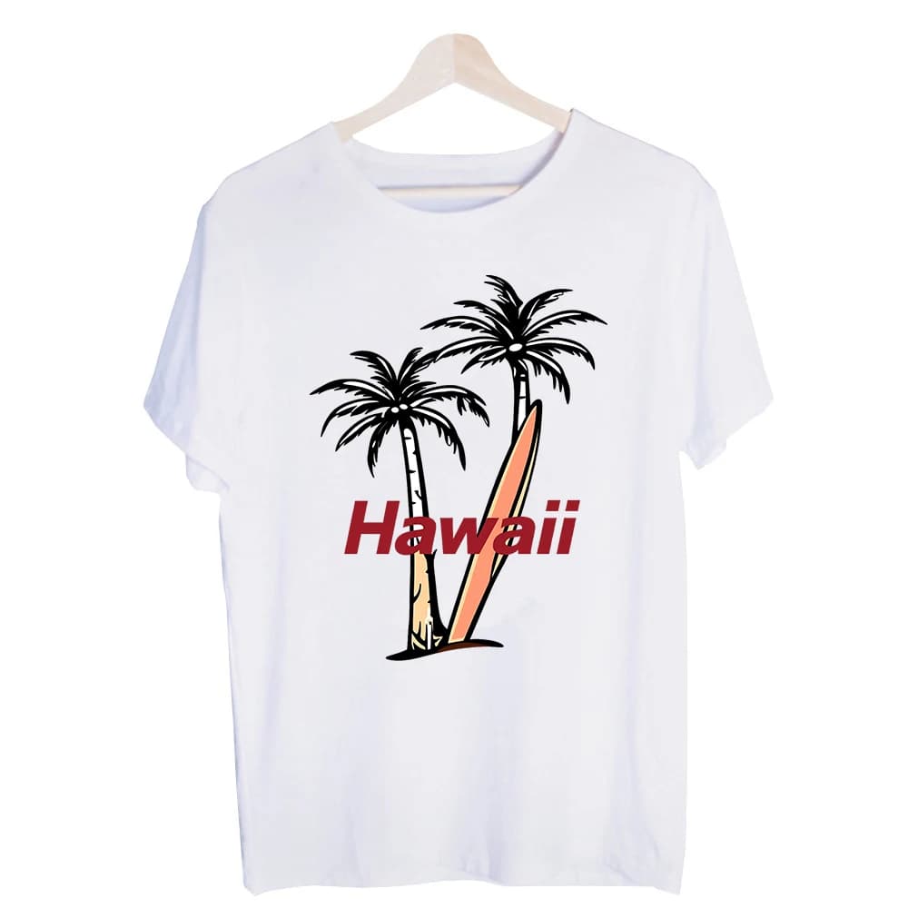 Men's Palm Tree and Surfboard Graphic Tee, Short Sleeve Crew Neck T-Shirt for Summer Vacation and Casual Wear