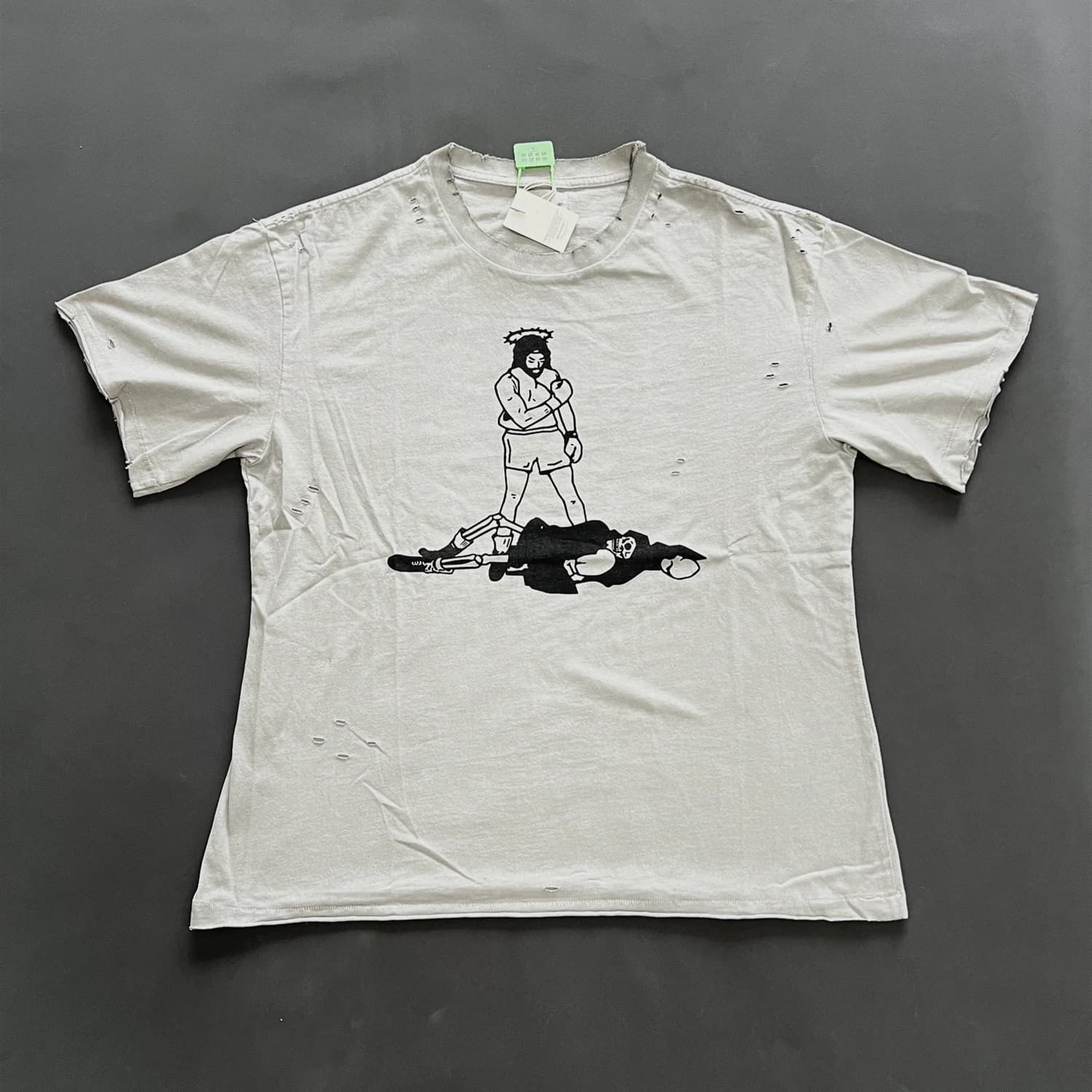 CHOOOSELF 26SS Washed Make Old Damaged Split Hem Hip Hop Print Outdoor Punk Style Tops Hole Tee T-Shirt for Men Clothing