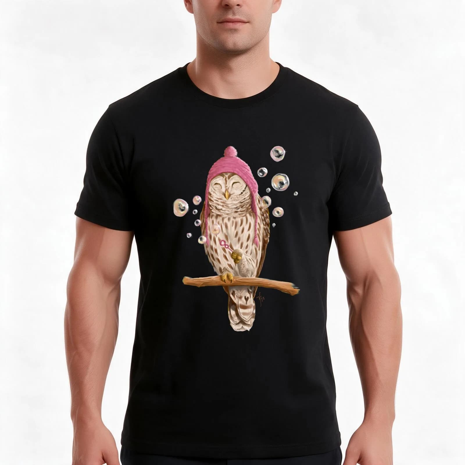 Happy Owl T-Shirt, Summer Casual Cotton Tee, Oversized Streetwear Tops, Vintage Graphic Print, Loose Fit Short Sleeve