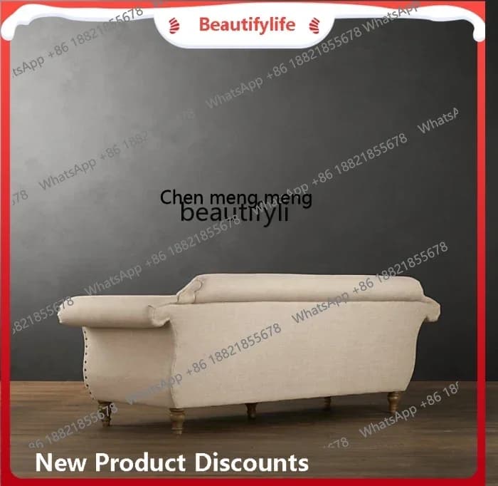 ss8350 American country French retro hotel fabric sofa linen single double triple fabric living room sofa