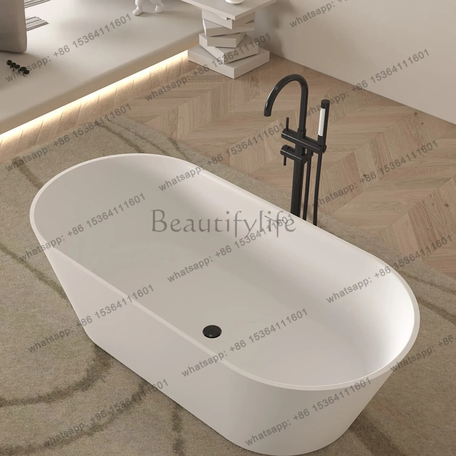 Artificial stone bathtub independent hotel small apartment deep bubble integrated bathtub