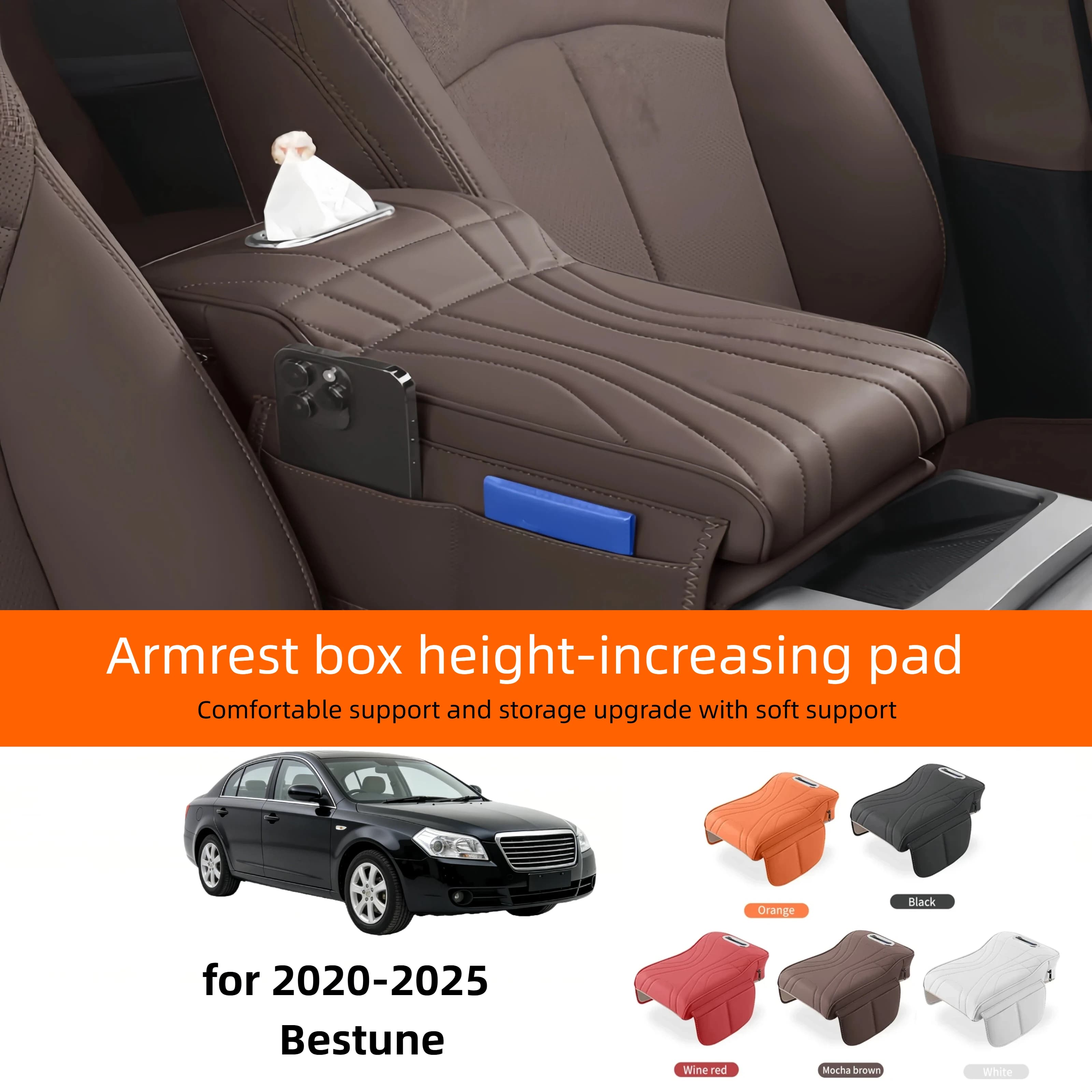 Car Central Armrest Cushion for BestuneYueyi 03/Yueyi 07/B70/T90/T55 - Thickened Heightened Protective Cover with Tissue Storage