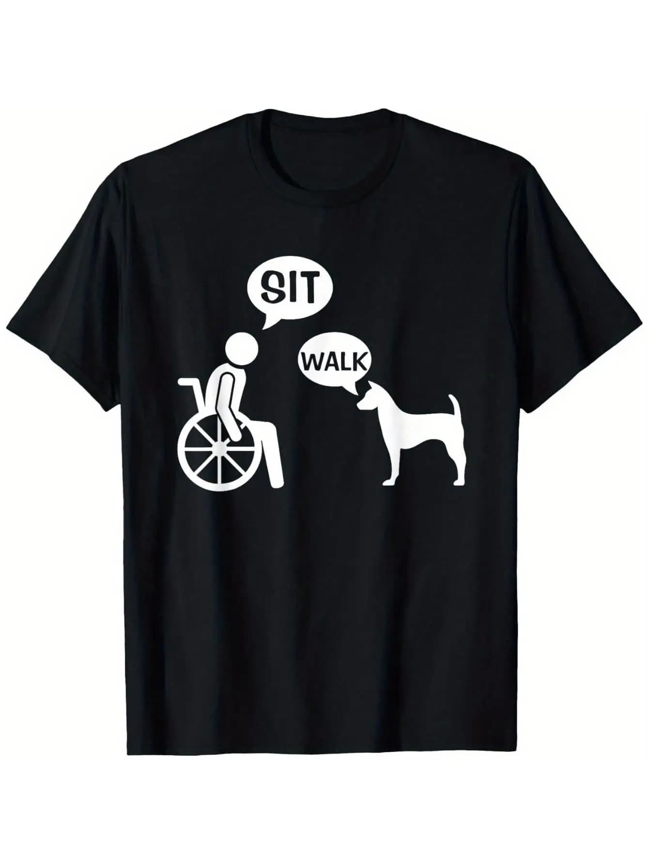 Women T-Shirt with Funny Wheelchair Dog Sit Walk Graphic Printed Casual Short Sleeve Round Neck Tee for Women Clothing