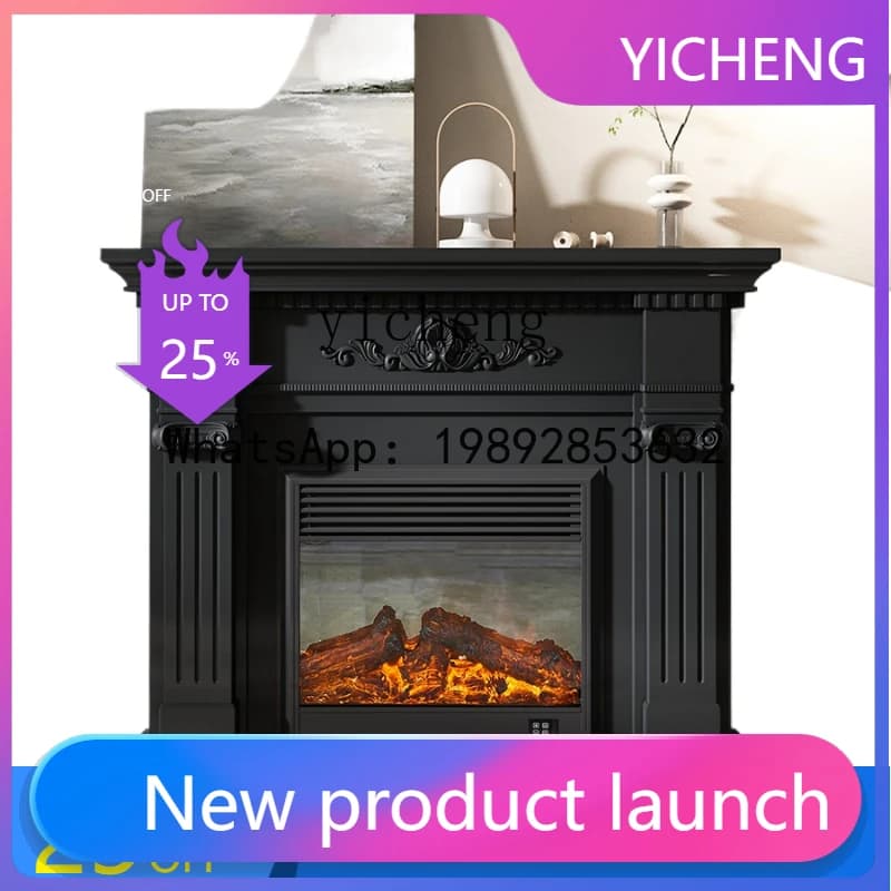 x1American black minimalist decorative cabinet simulation flame modern simple living room wall cabinet