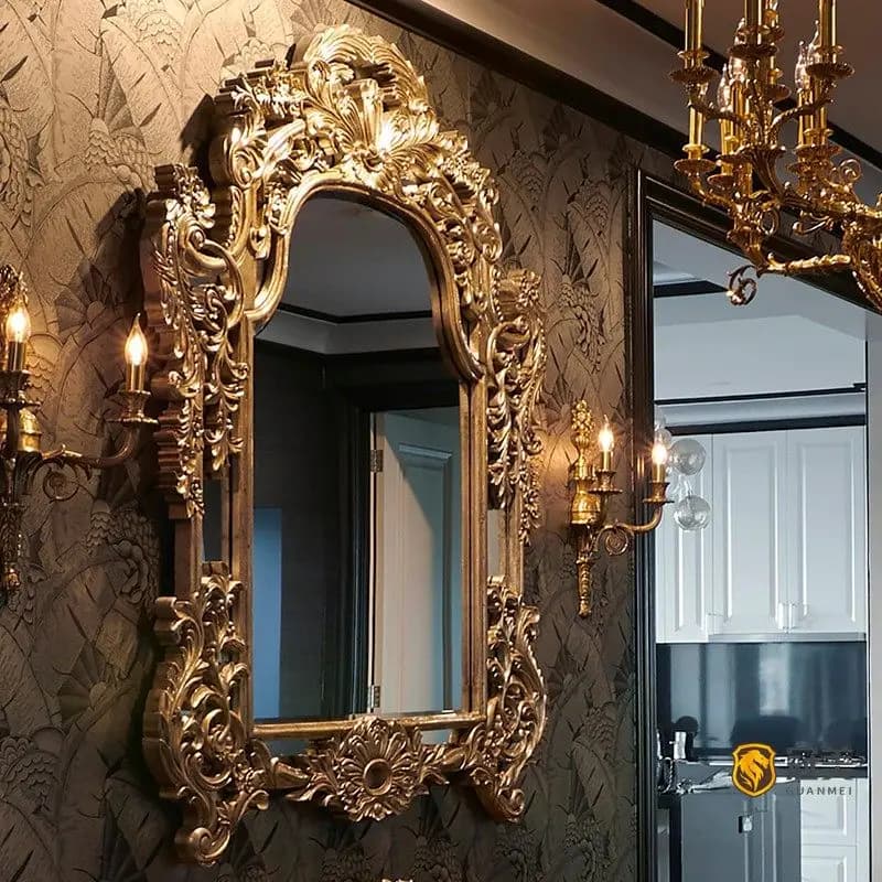 Decoration Living Room Mirror Luxury Big Bedroom Wall Hanging Frame Wooden Mirror Makeup Makeup Spiegel Wand Home Decorations