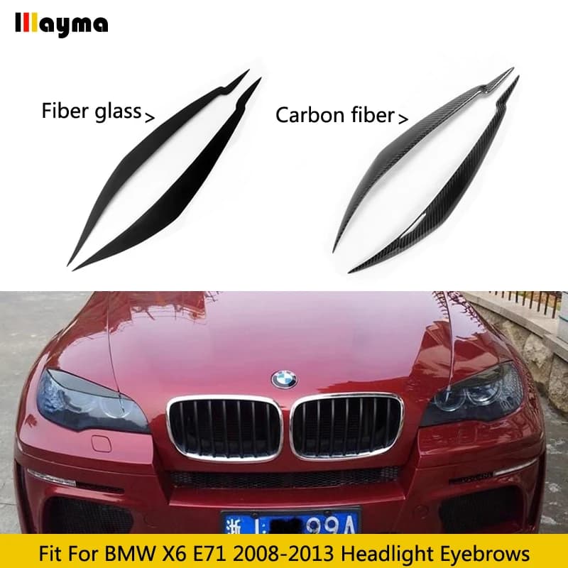 Carbon Fiber Car Headlight Eyebrows For BMW X6 35i 50i xDrive E71 2008 2009 2010 2011 2012 2013 Fiber Glass Front Lamp Eyelids