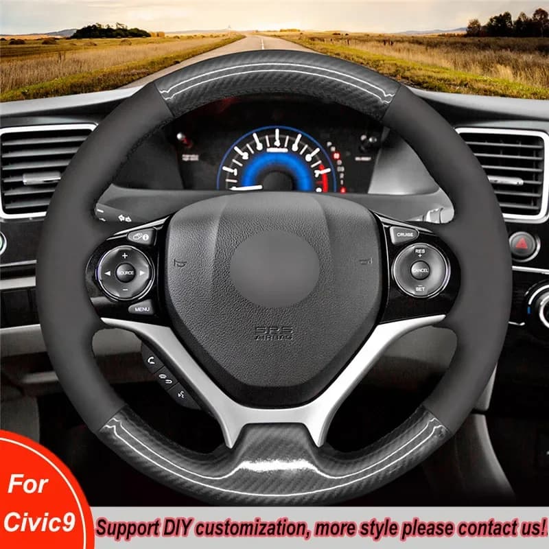 Hand-sewn Anti-slip Breathable PU Carbon fiber Suede Leather Car Steering Wheel Covers Handle Cover For Honda Civic 9 2012-2025