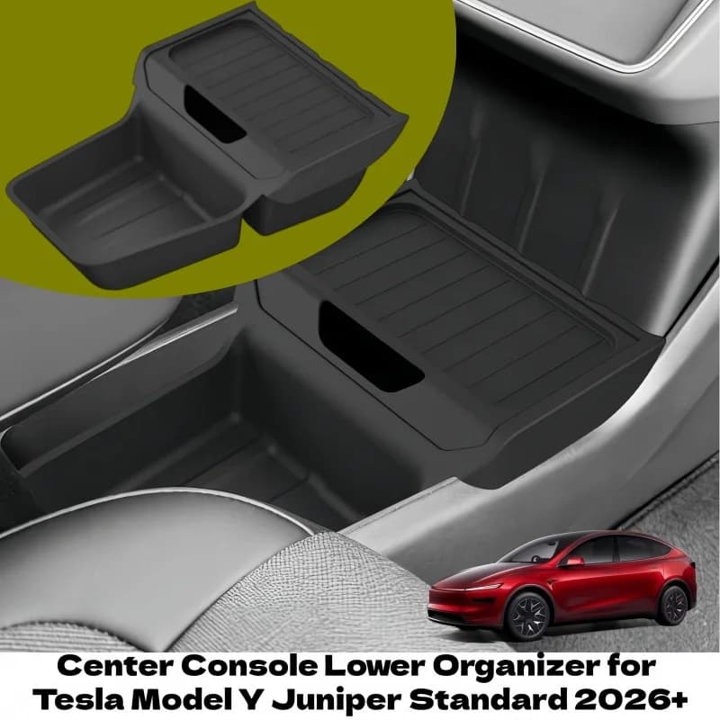 Center Console Organizer Tray for Tesla Model Y Juniper 2025-2026 Sliding Hidden Storage Box with Armrest Drawer & Cup Holder