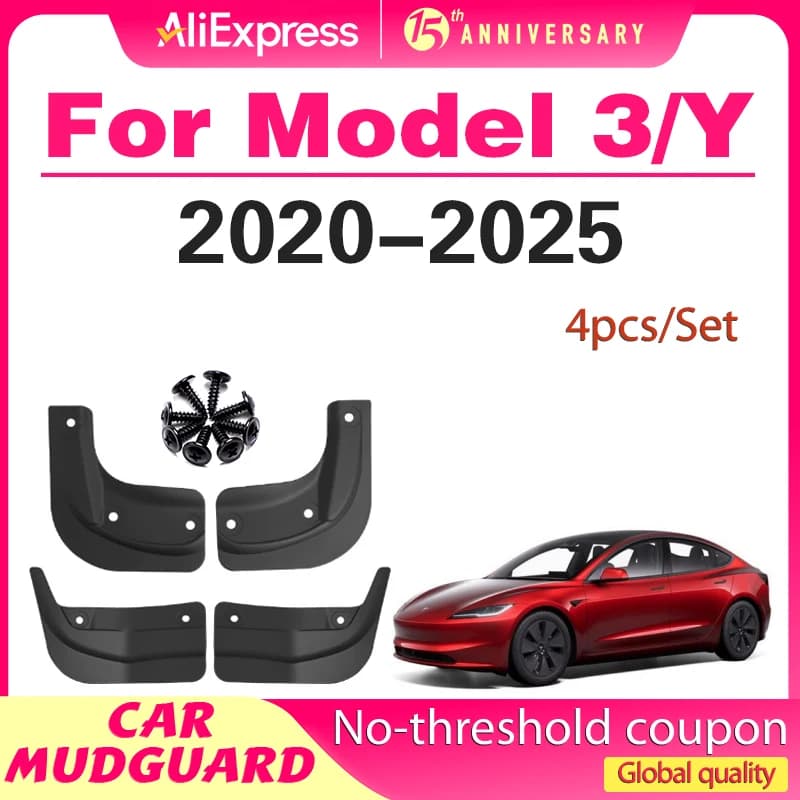 Matte Black Splash Guards Mud Flaps for 2020 - 2025 Tesla Model Y Juniper Model 3 Highland Mudflap No Need to Drill Holes
