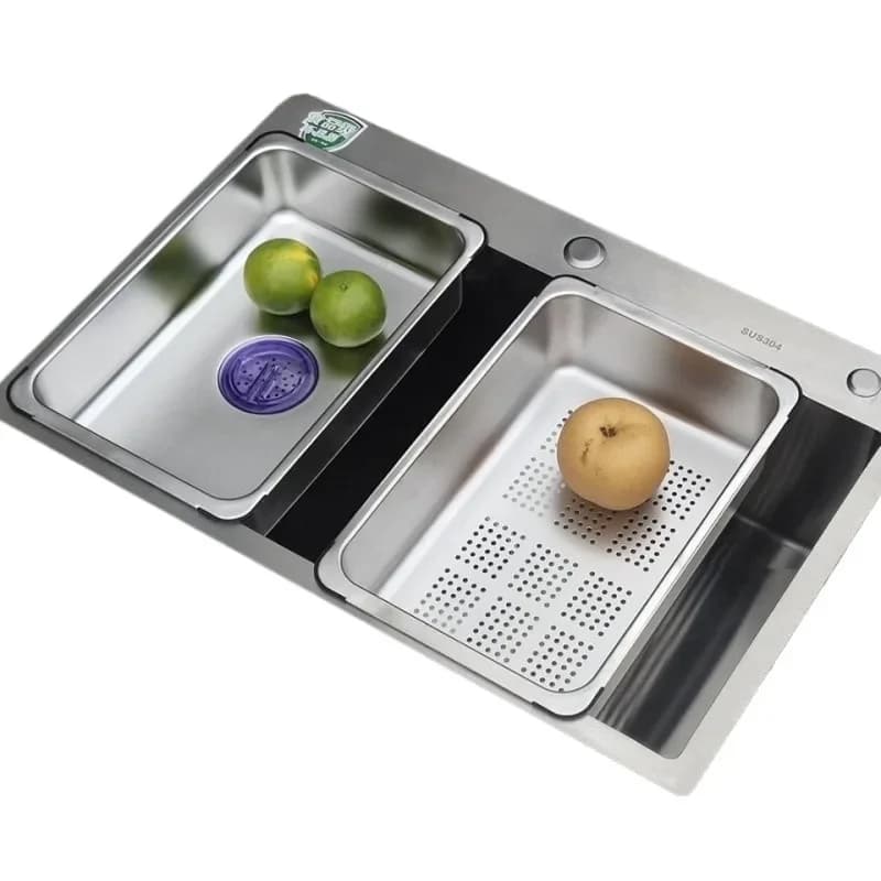 Thickened stainless steel drain basket Kitchen sink Vegetable basket Sink Single slot Double slot Vegetable
