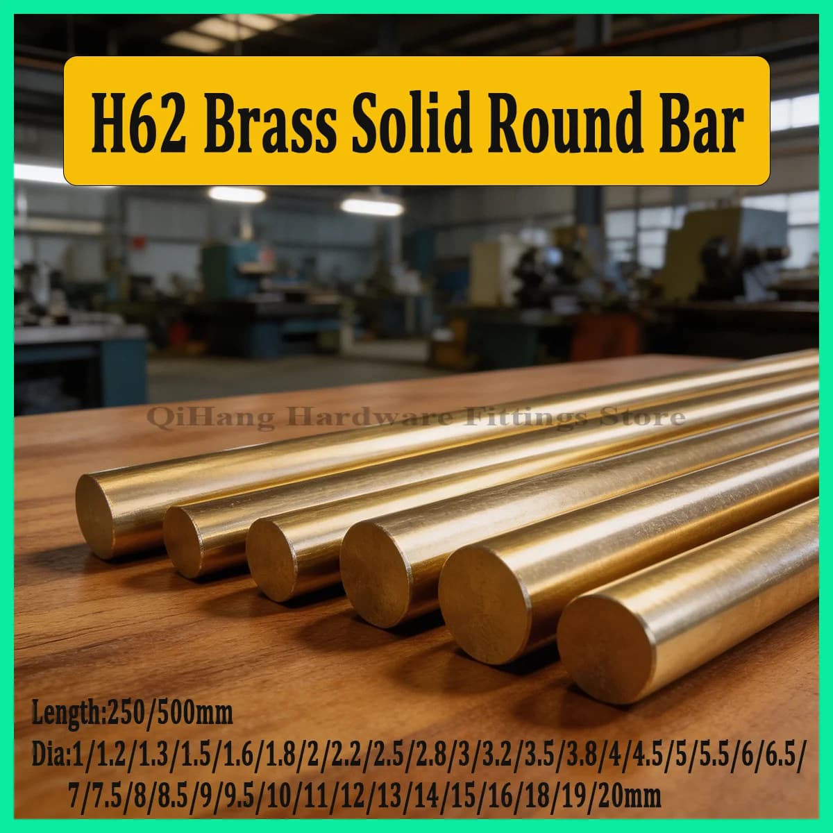 H62 Brass Solid Round Bar L250/500mm, Dia 0.8-20mm Metal Brass Rod, High Precision Bar for CNC Machining & DIY Hardware Making