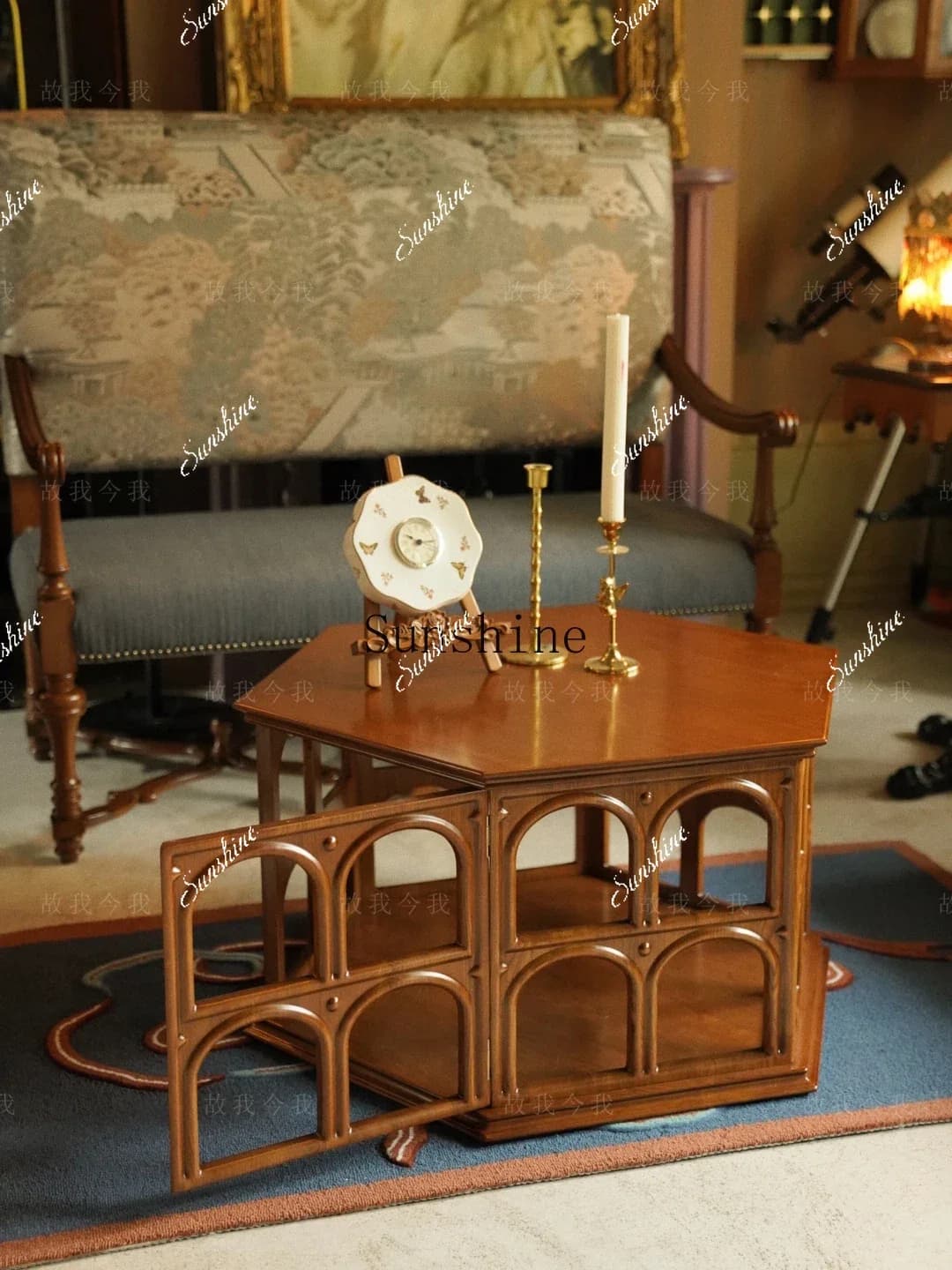 Solid wood hollow shape side table coffee table special shape FT