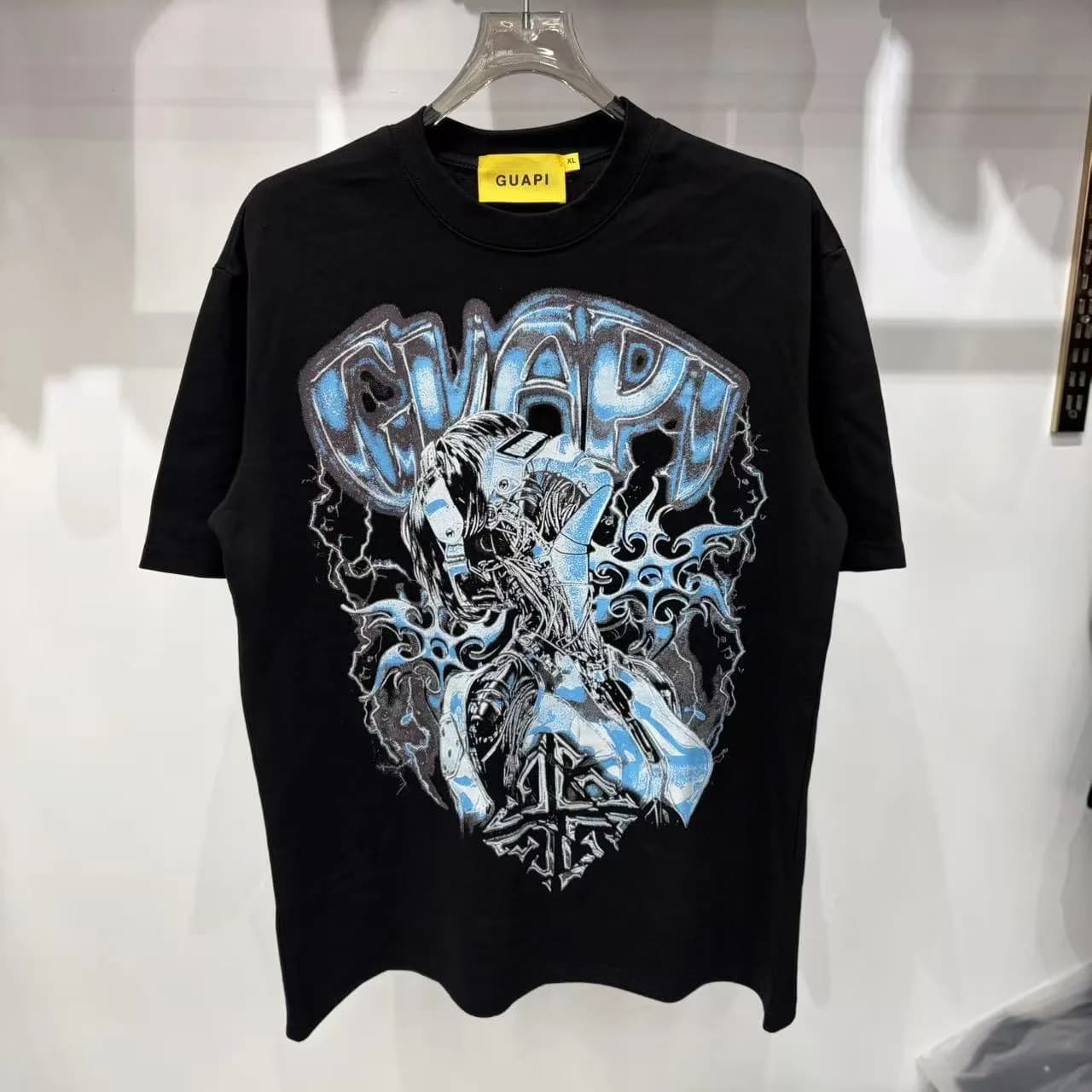 Guapi Retro Street Hip-Hop Mesh Print Summer New Style Men's and Women's Loose Round-neck Short-Sleeve T-Shirt
