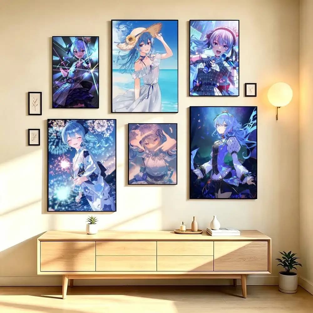 H-Hoshimachi Suisei Vtuber  Poster High Quality Dorm Living Room Aesthetic Wall Decoration Painting Stickers Gift