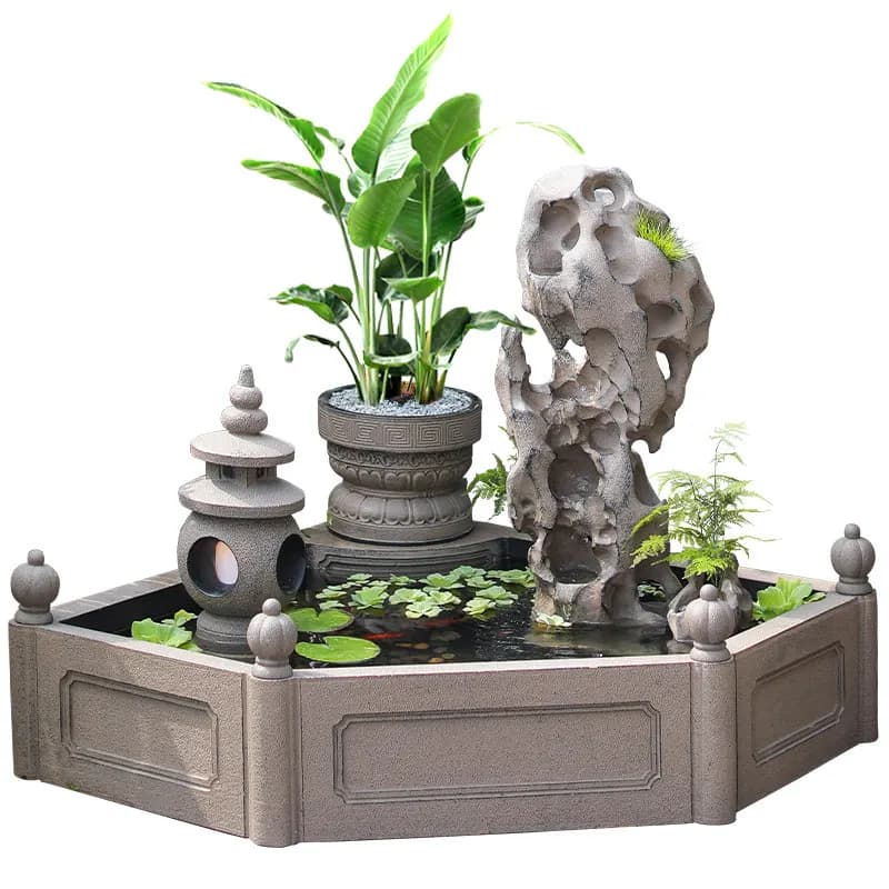 Garden fish pond landscaping large flowing water ornament garden terrace garden layout creative rockery fountain landscape