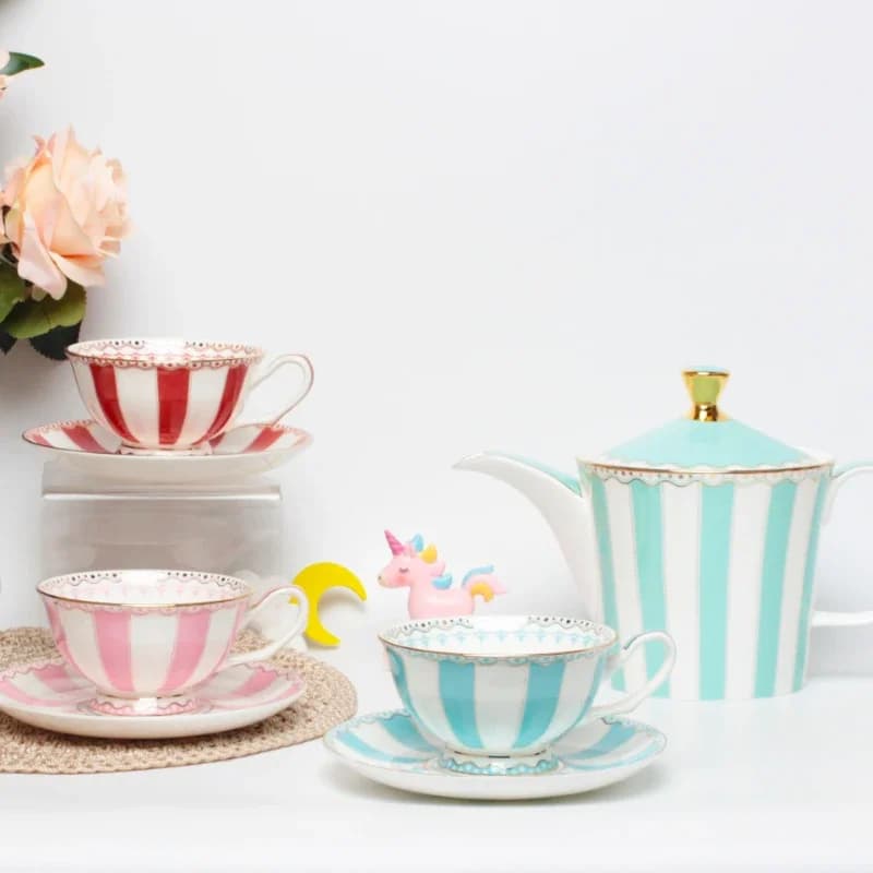 Creative coffee cup ceramic  small fresh bone china cup mug candy color teapot water  set