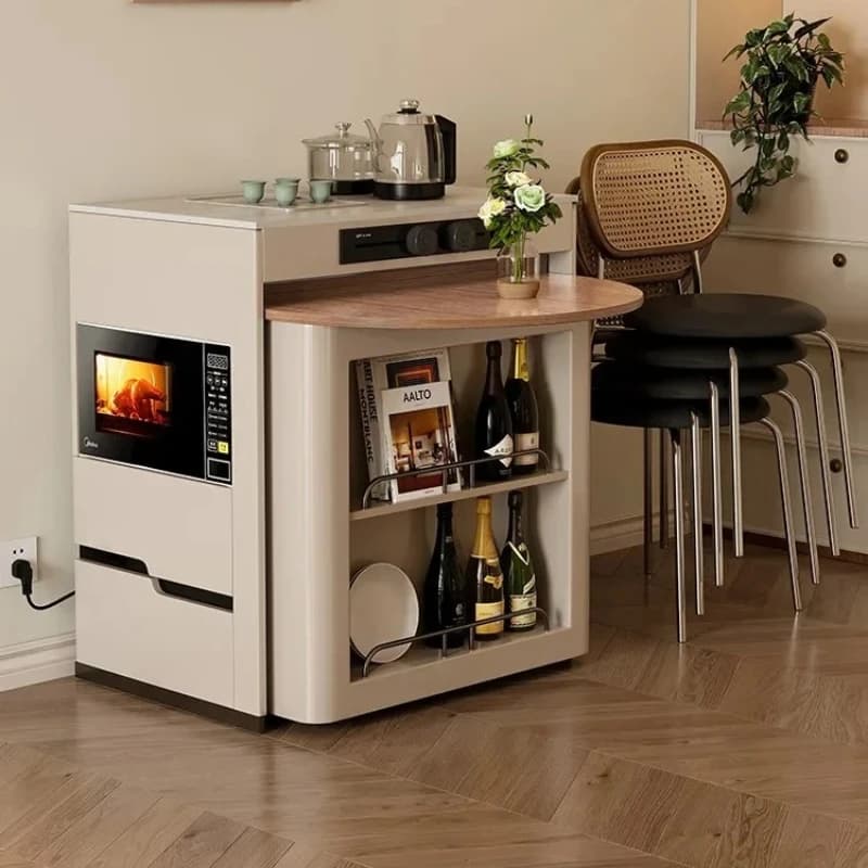 LMM small apartment folding retractable rock slab island dining table integrated multi-functional household dining table