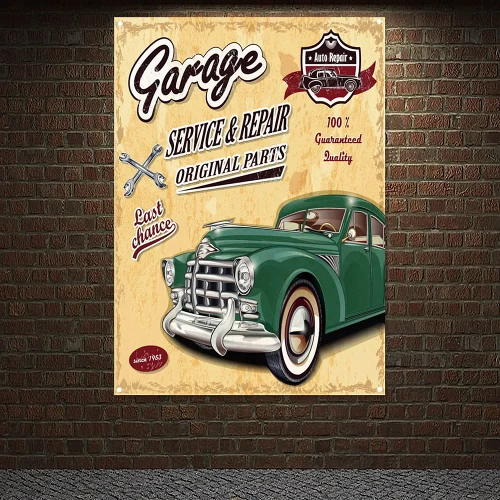 ORIGINAL PARTS Vintage Car SERVICE & REPAIR Poster Flag Wall Painting Gas Station Auto Repair Shop Garage Wall Decor Banner