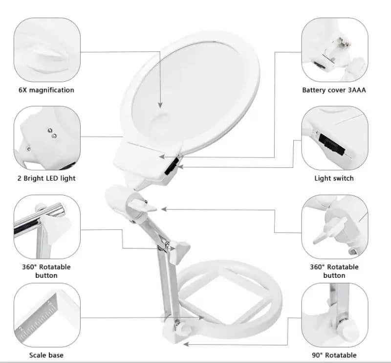 Lighting Folding Desktop Magnifying Glass Handheld Magnifying Desk Lamp Foldable Magnifying Glass