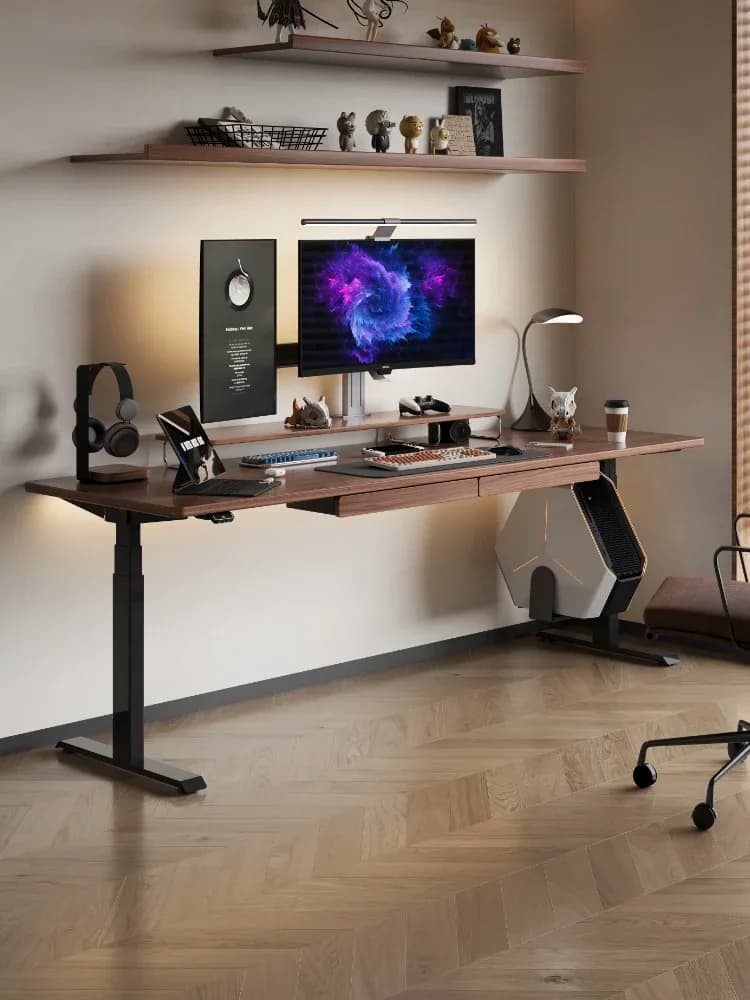 P25 Electric Lifting Table Dual Motor Black Walnut Computer Desk