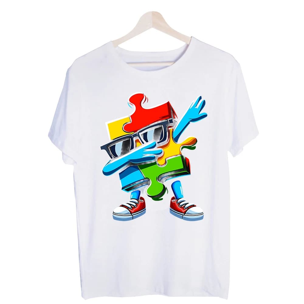 Men's Colorful Puzzle Piece Graphic Tee, Short Sleeve Crew Neck T-Shirt for Casual Streetwear and Daily Outfits