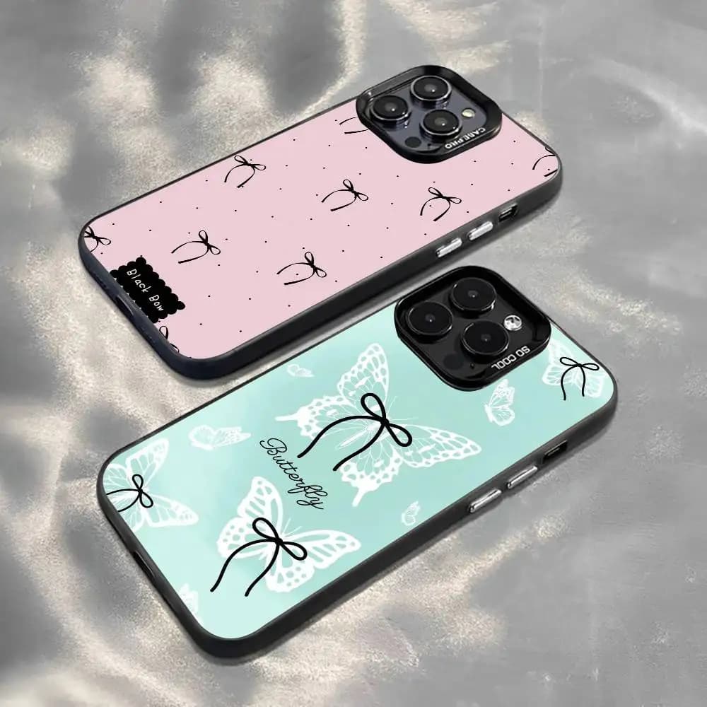 Bowknot Series Phone Case For iPhone 17,16,15,14,13,12,11 Plus,Pro Max,XS,Colorful Silver Black Cover