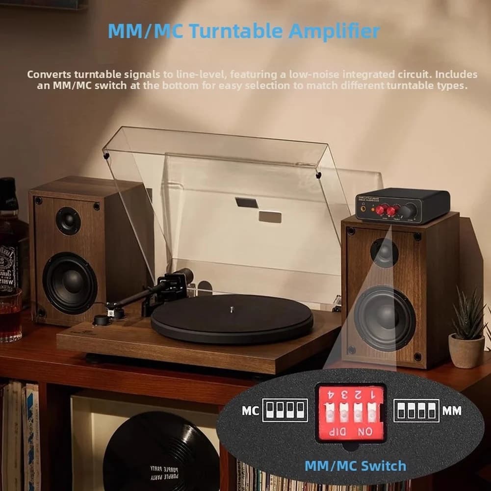 Powered Aluminum For phono Preamp for Turntable Use MM MC Cartridge Support 3.5mm Headphone Output Tone Controls