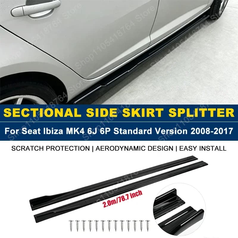 Side Skirts Extension Rocker Panel Splitter For Seat Ibiza MK4 6J 6P Standard Version 2008-2017 3DR 5DR ST 2M 78.7" ABS Plastic