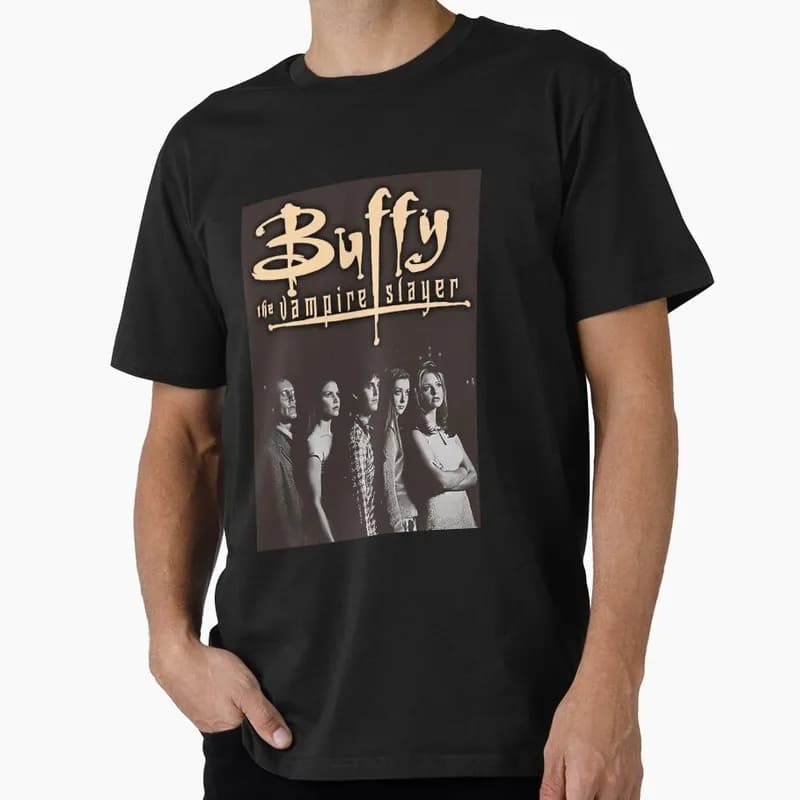 Buffy Inspired Graphic T-Shirt, 0811 Vintage Vampire Slayer Print Tee, Retro Horror Series Short Sleeve Casual Shirt US Size Top