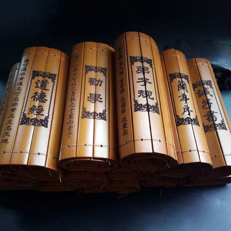 Chinese Classical Scroll Slip Bamboo Wooden Slips, Home Decor Book, Tao Te Ching, Novel Book Gift, 20x60 cm