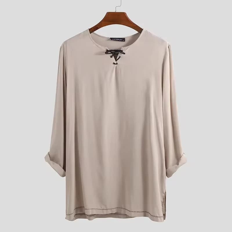 Europe and The United States Men's Retro Solid Color Leisure Cotton Hemp Long Sleeve Arab Youth Street Casual Clothing