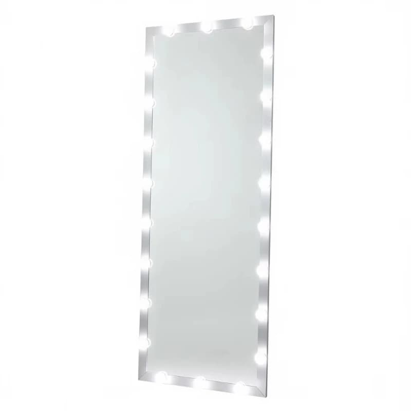 Full size LED vanity mirror 63x24 silver, touch control, vertical rectangular metal frame, household