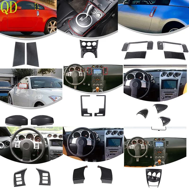 For Nissan 350Z 2003-2006 ABS carbon fiber center control gear panel frame steering wheel button frame sticker car accessories