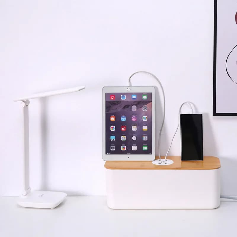 Medium round hole wire storage box charger power cord hidden