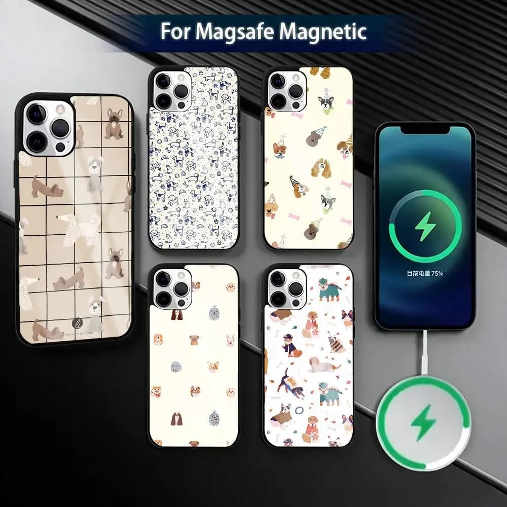 Cute Minimalist F-Full Puppies  Phone Case For iPhone17,16,15,14,13,12,11 Plus,Pro Magnetic For Magsafe Wireless Charging