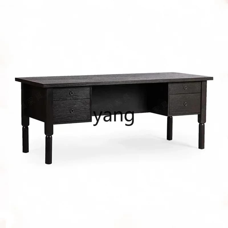 LTT American retro style solid wood desk French black multi-functional desk study computer desk