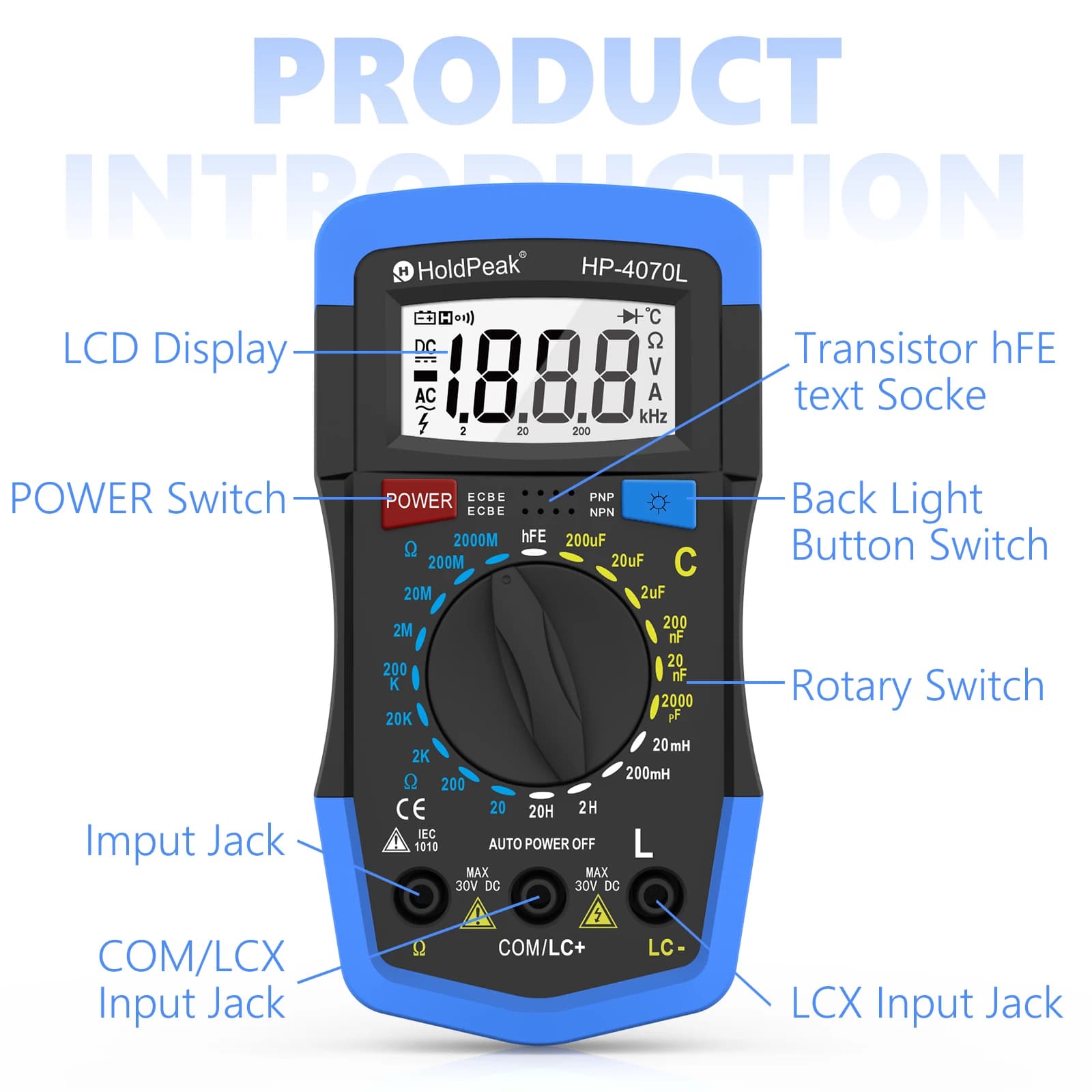 HOLDPEAK Digital LCR Multimeter Resistance Capacitance Inductance Tester hFE Handheld LCD Backlight for Electrical Repair Tool