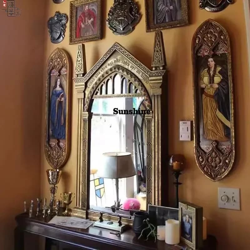 Vintage Decoration Mirror Wall Full Body Hanging Aesthetic Bedroom Mirror Gold Luxury Big Wooden Garden Espelhos Home ProductsTJ