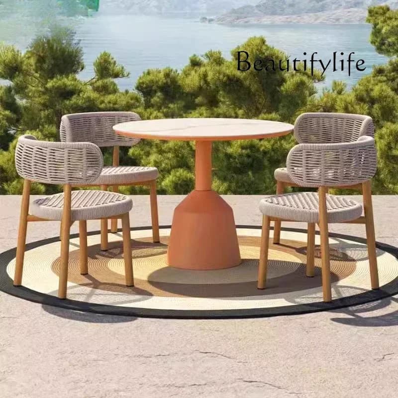 M Nordic Outdoor Table And Chair Courtyard Combination Villa Open-air Garden Outdoor Terrace Rattan Aluminum Alloy Bar Chair