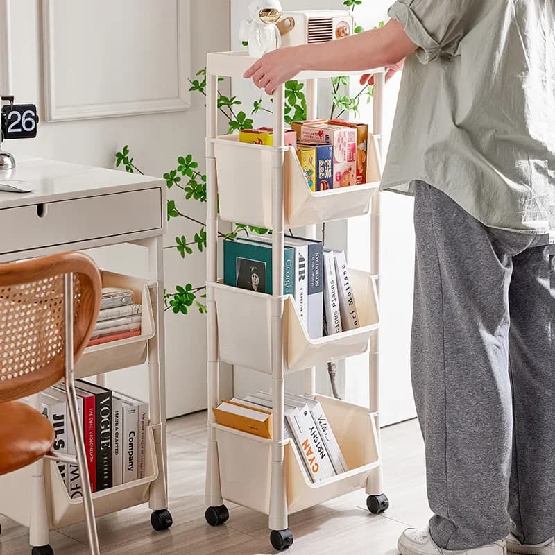 DSA household movable floor trolley shelf bookshelf multi-layer finishing large-capacity storage rack