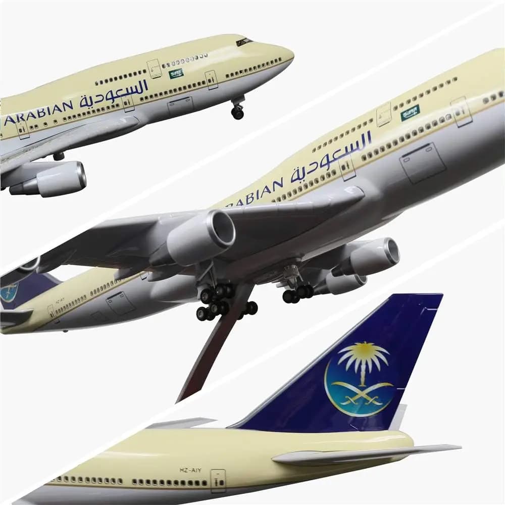 47cm B747 Model Saudi Arabia with Stand and Wheels Lights 747 Diecast Resin Aircraft Plane Home Decoration Collectible