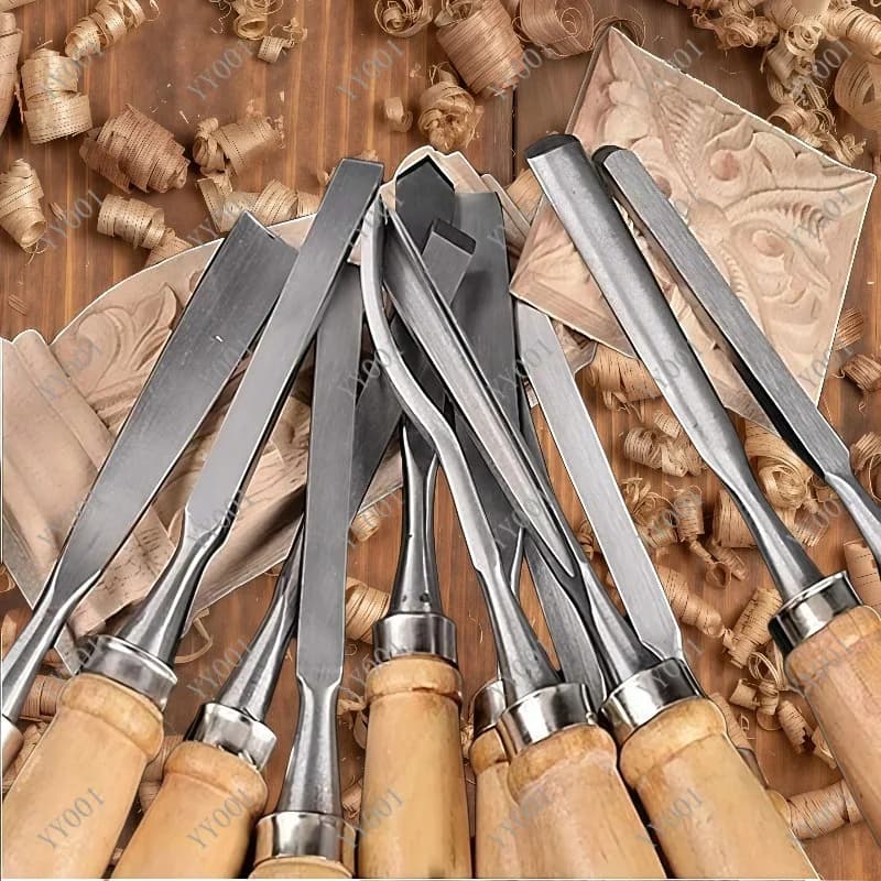 12Pcs Wooden Carving Chisel Set Woodworking Tools with Storage Pouch Full Size Knife Gouge Kit
