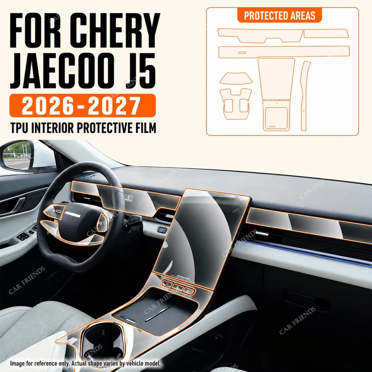 JAECOO J5 Chery 2026 2027 LHD RHD Transparent TPU Interior Protective Film for Door Center Console Dashboard Navigation