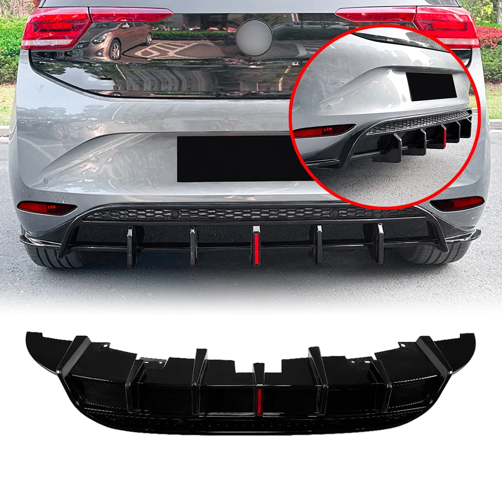 For Volkswagen VW ID.3 2019-2022 Rear Bumper Diffuser Lip Carbon Fiber Look/Gloss Black Boot Tail Lower Spoiler Plate Splitter